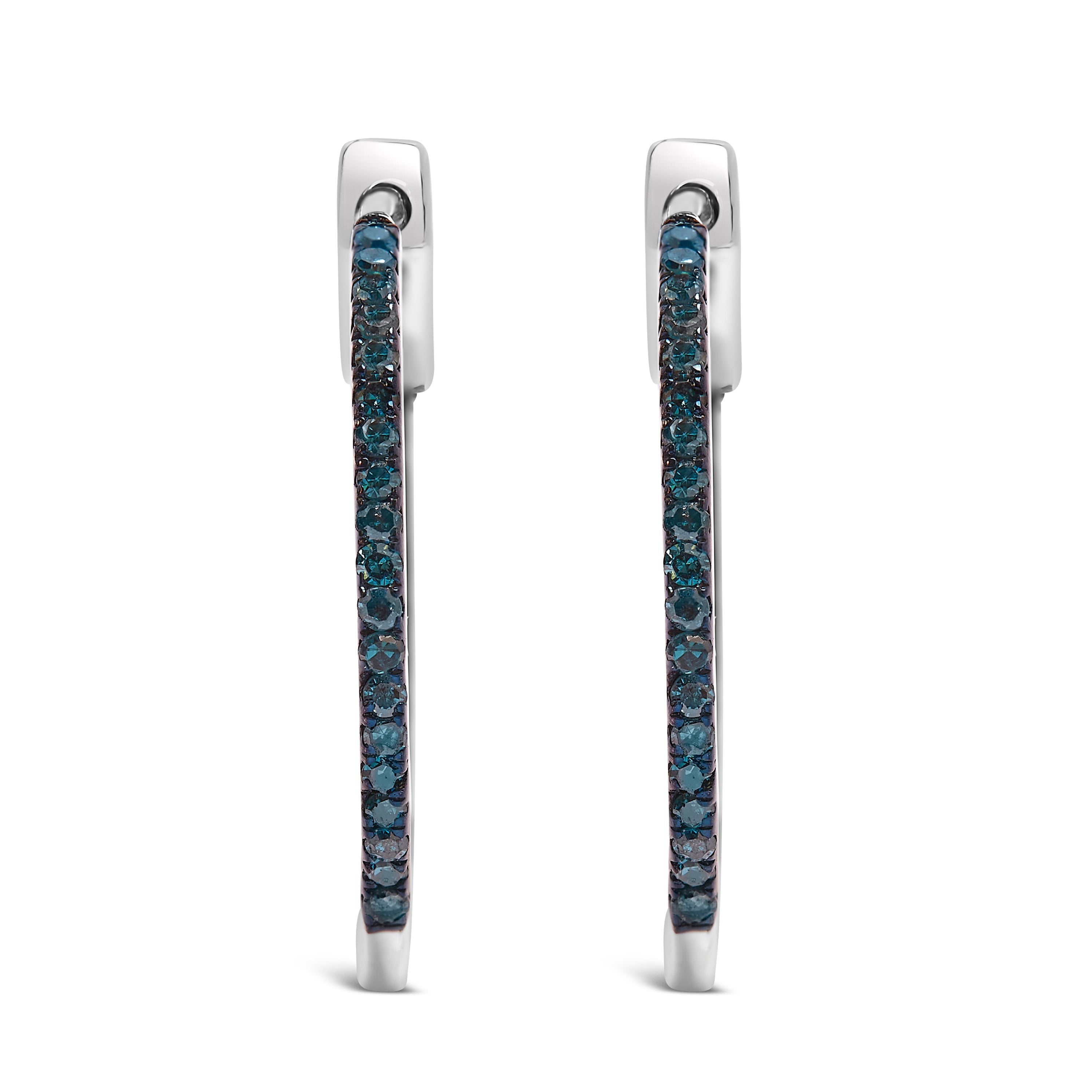 .925 Sterling Silver 1/3 Cttw Inside Out Blue Treated Diamond 1MM Wide Hoop Earrings (Blue Color, I2-I3 Clarity) by Bids.com