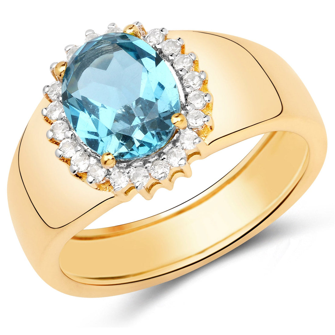 2.22 Carat Genuine Swiss Blue Topaz and White Zircon .925 Sterling Silver Ring by Bids.com