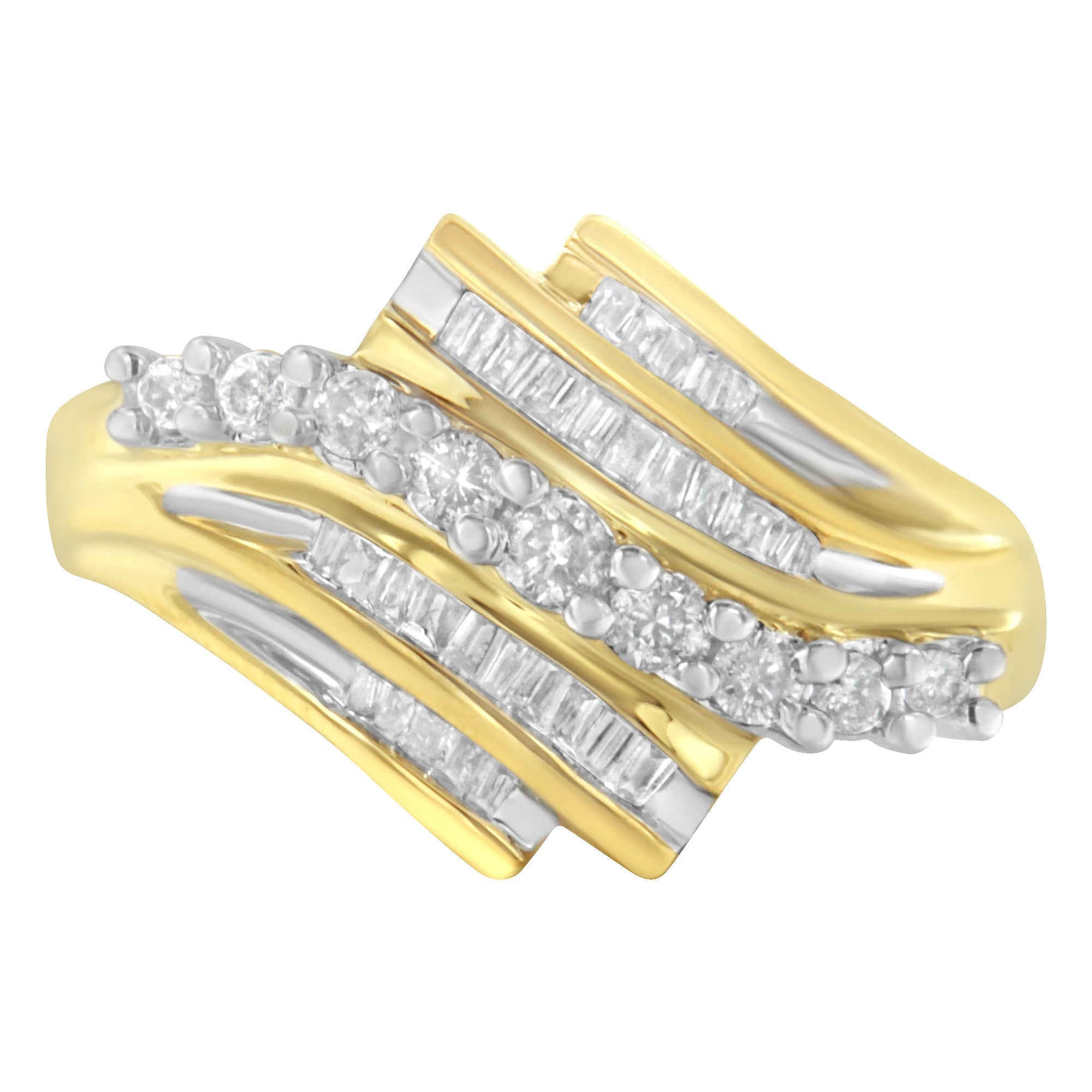 10K Yellow Gold Round and Baguette Diamond-Cut Ring (1/2 Cttw, I-J Color, I1-I2 Clarity) - Size 7 by Bids.com