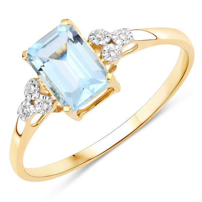 0.83 Carat Genuine Aquamarine and White Diamond 14K Yellow Gold Ring  DestGlow