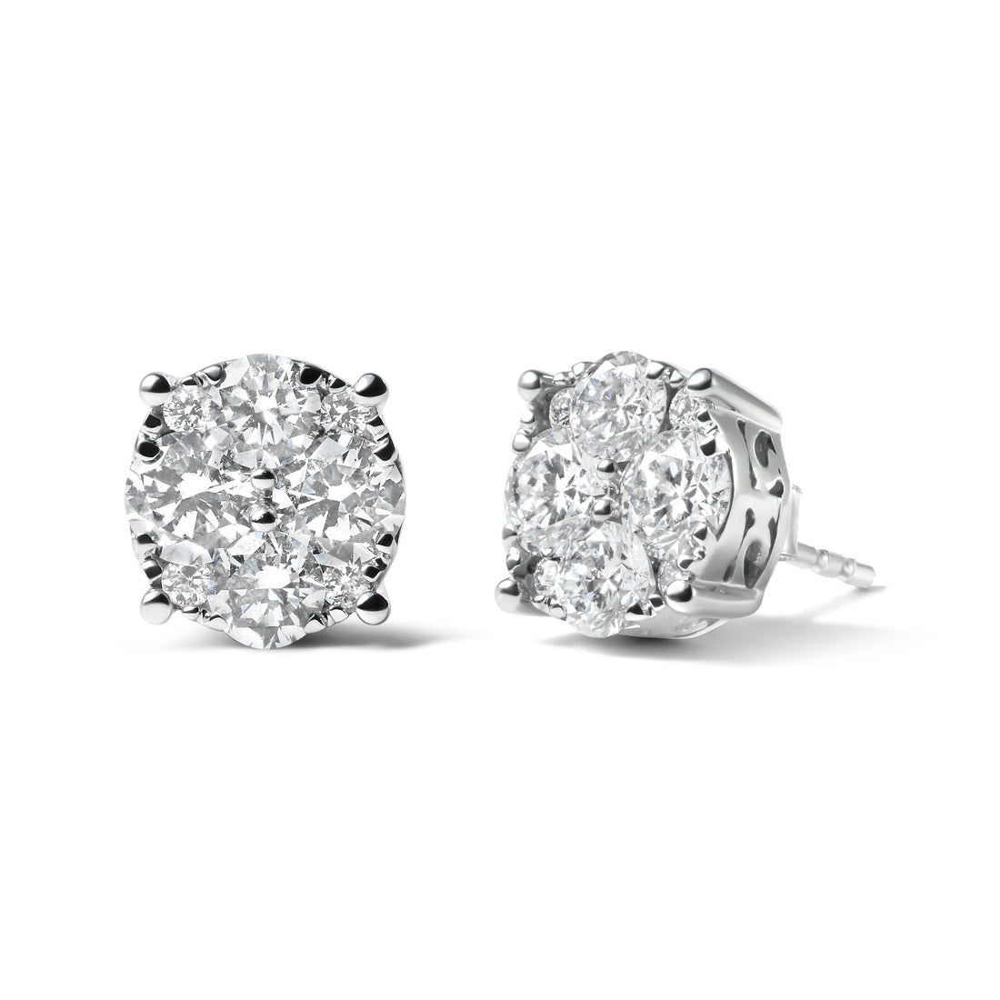 14K White Gold 2.00 Cttw Lab Grown Diamond Cluster Stud Earrings (G-H Color, VS1-VS2 Clarity) by Bids.com
