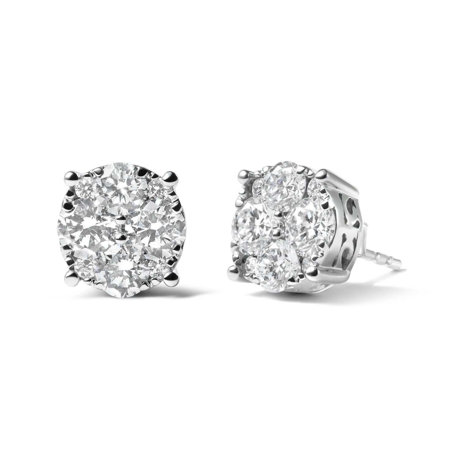 14K White Gold 2.00 Cttw Lab Grown Diamond Cluster Stud Earrings (G-H Color, VS1-VS2 Clarity) by Bids.com