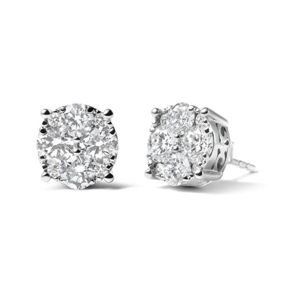 14K White Gold 2.00 Cttw Lab Grown Diamond Cluster Stud Earrings (G-H Color, VS1-VS2 Clarity) by Bids.com