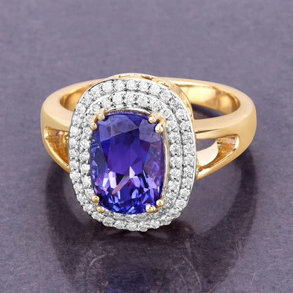 3.33 Carat Genuine Tanzanite and White Diamond 14K Yellow Gold Ring by Bids.com