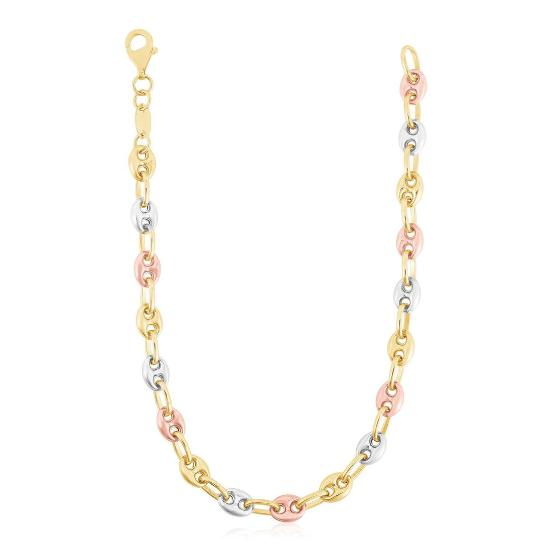 14k Tri Color Gold High Polish Puffed Mariner Link Chain by Bids.com