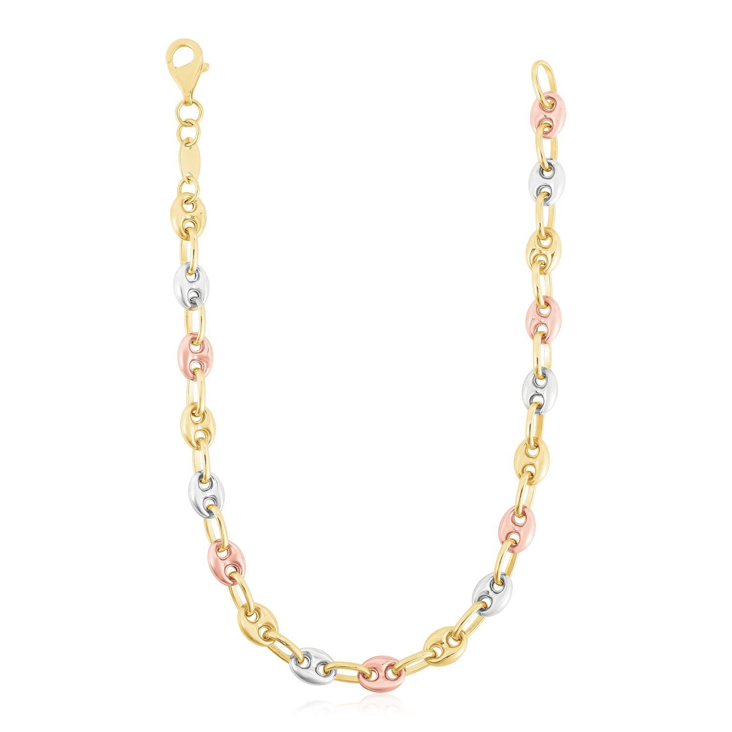 14k Tri Color Gold High Polish Puffed Mariner Link Chain by Bids.com