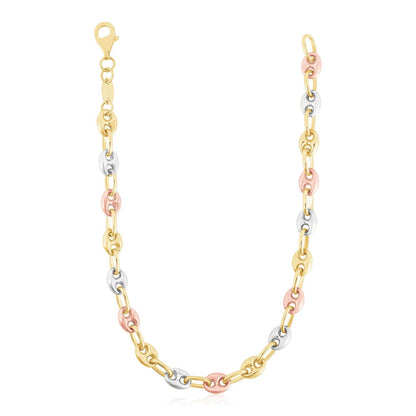 14k Tri Color Gold High Polish Puffed Mariner Link Chain by Bids.com