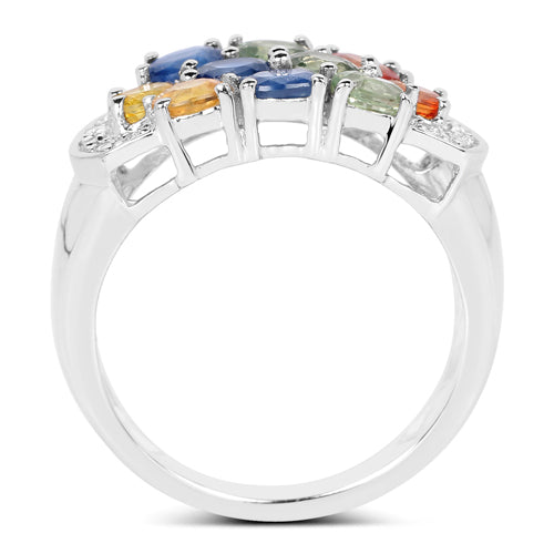 2.05 Carat Genuine Multi Sapphire .925 Sterling Silver Ring by Bids.com