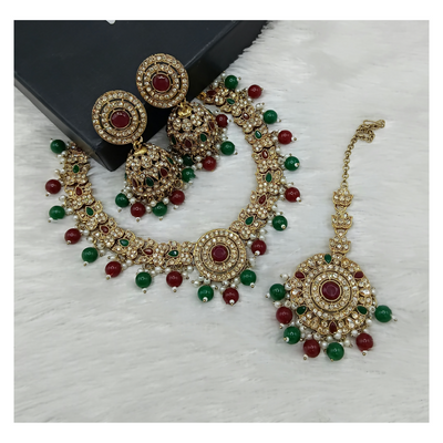 Joban Fashion Maroon-Green Stone Work Necklace Set