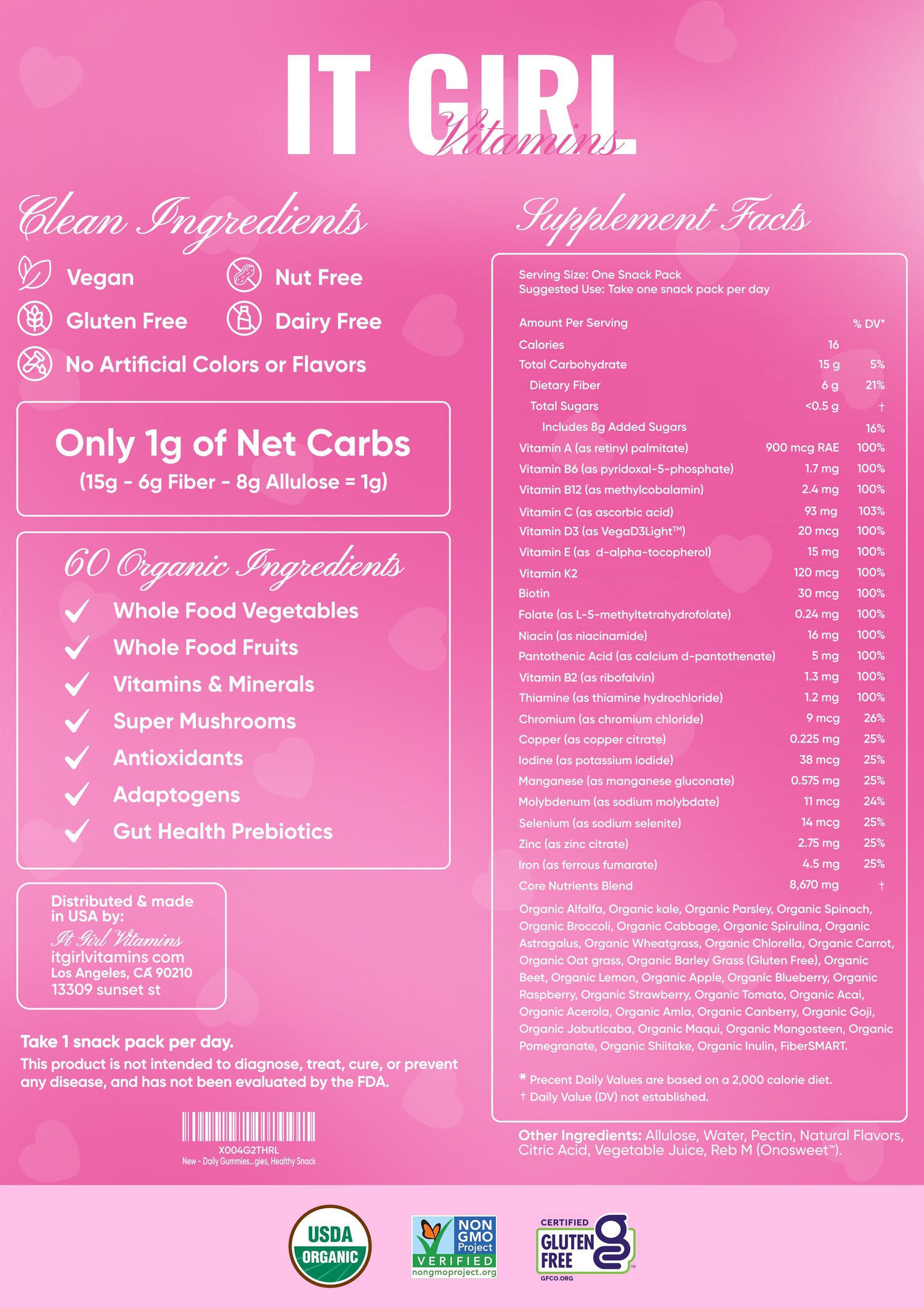 It Girl Snack - Superfoods Greens Gummies in Pink Starburst Flavor