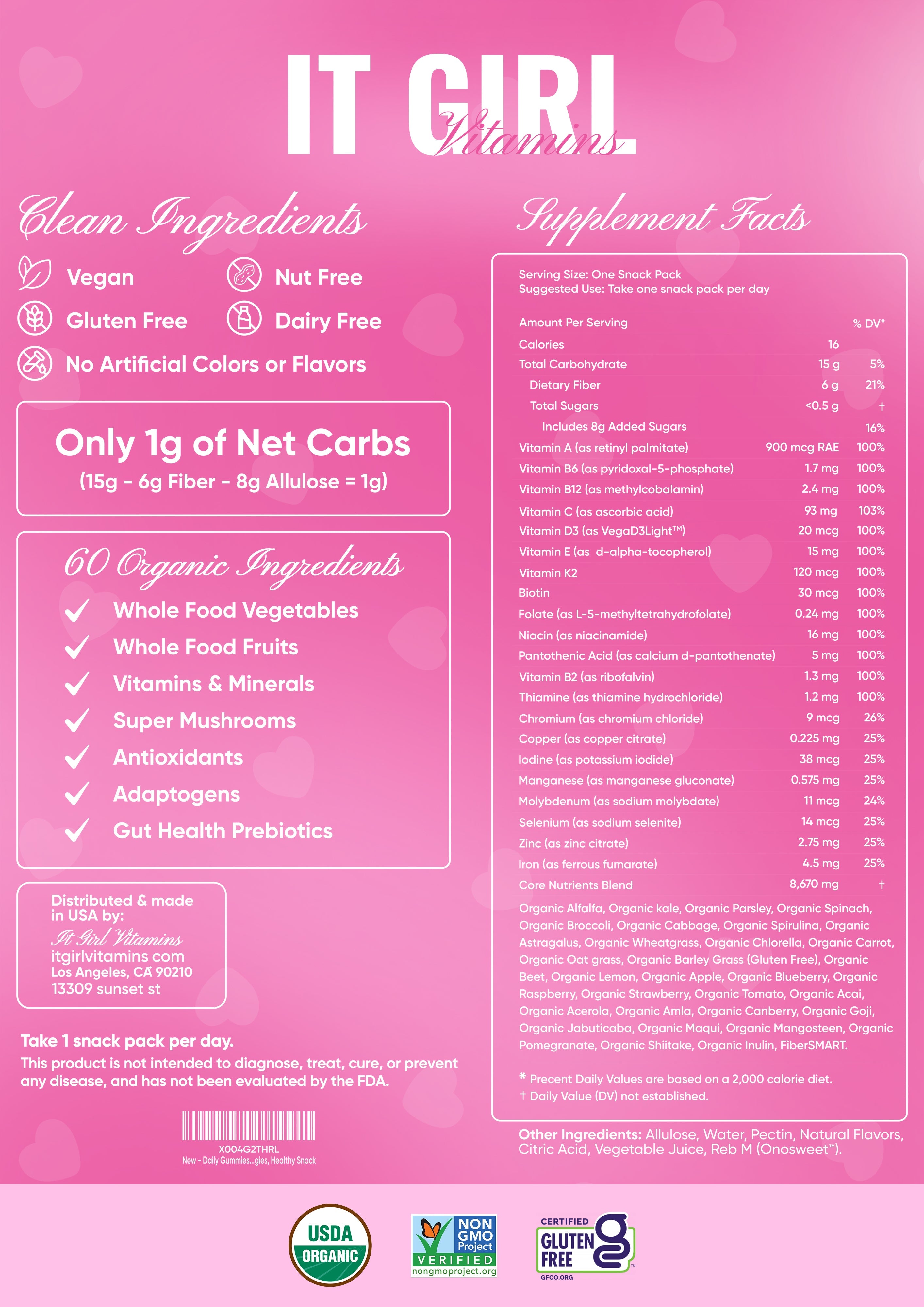 It Girl Snack - Superfoods Greens Gummies in Pink Starburst Flavor