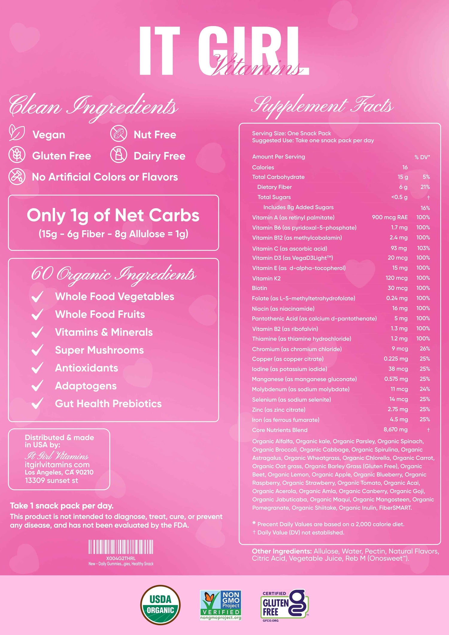 It Girl Snack - Superfoods Greens Gummies in Pink Starburst Flavor