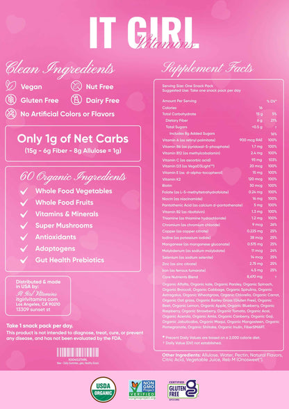 It Girl Snack - Superfoods Greens Gummies in Pink Starburst Flavor