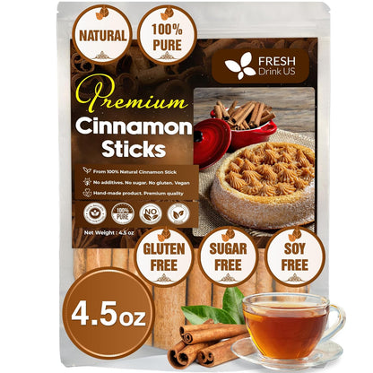 Cinnamon Sticks, Whole Sticks, 100% Natural &amp; Pure Cinnamon Inner Bark, Raw Cinnamon Spice Flavor &amp; Strong Aroma, Cinnamon Spice Herbal Tea, Perfect for Warm Beverages, No Additives, Vegan by FreshDrinkUS - Natural and Premium Herbal Tea