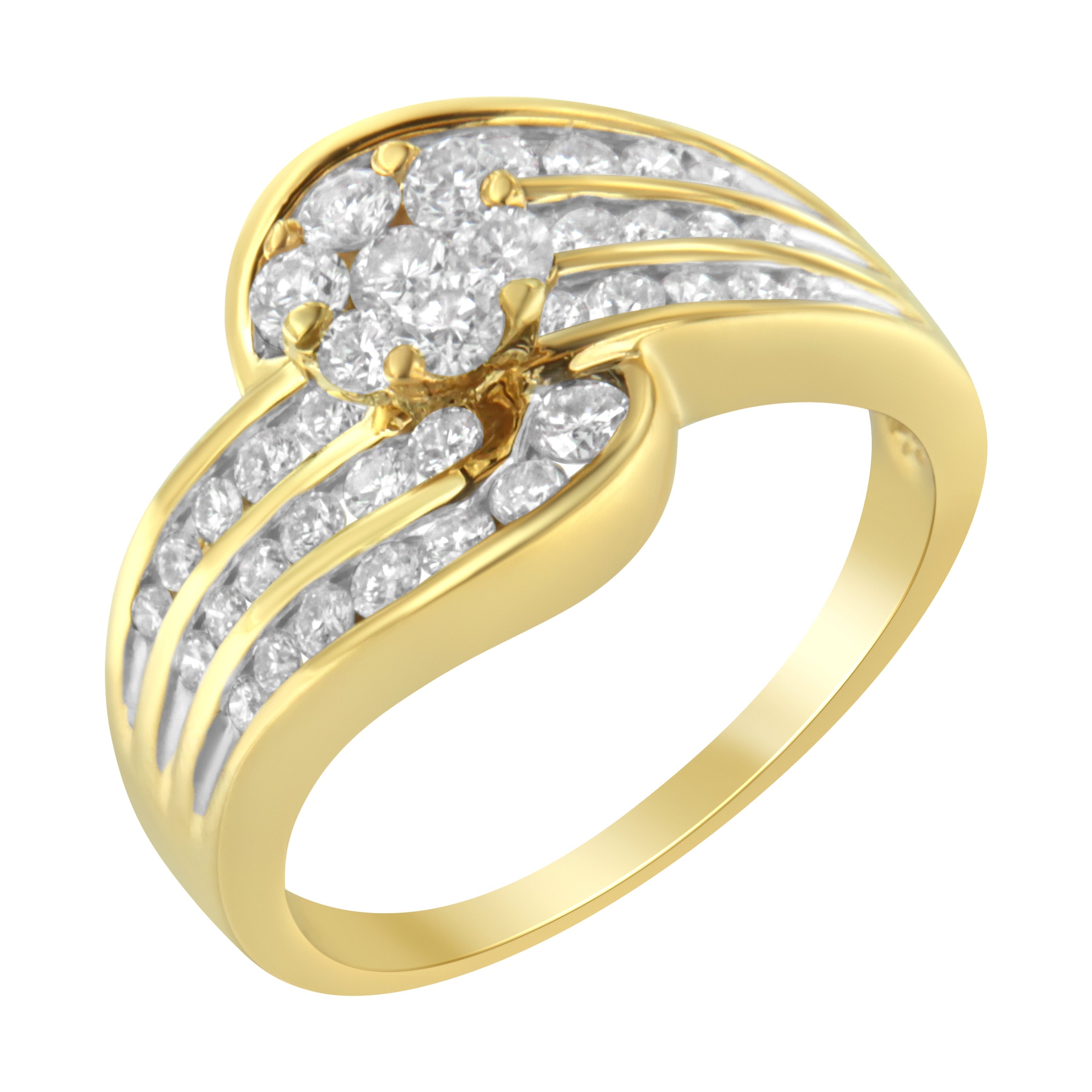 14K Yellow Gold Diamond Cocktail Bypass Ring (1 1/2 Cttw, H-I Color, SI2-I1 Clarity) - Size 7 by Bids.com