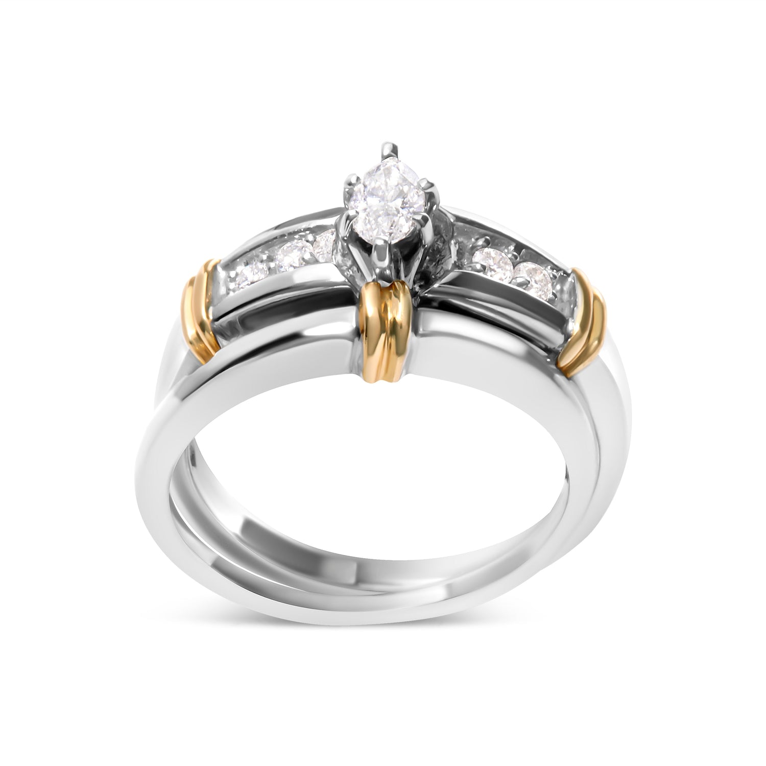 14K Yellow and White Gold 1/3 Cttw Marquise Diamond Cocktail Engagement Ring Set (H-I Color, SI1-SI2 Clarity) - Size 7 by Bids.com