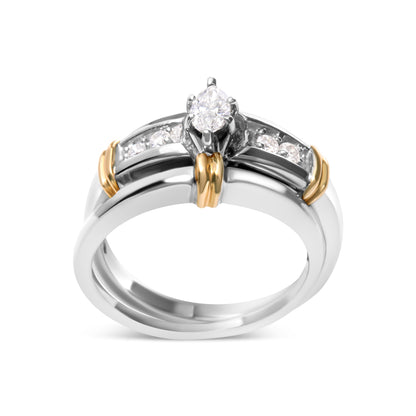 14K Yellow and White Gold 1/3 Cttw Marquise Diamond Cocktail Engagement Ring Set (H-I Color, SI1-SI2 Clarity) - Size 7 by Bids.com