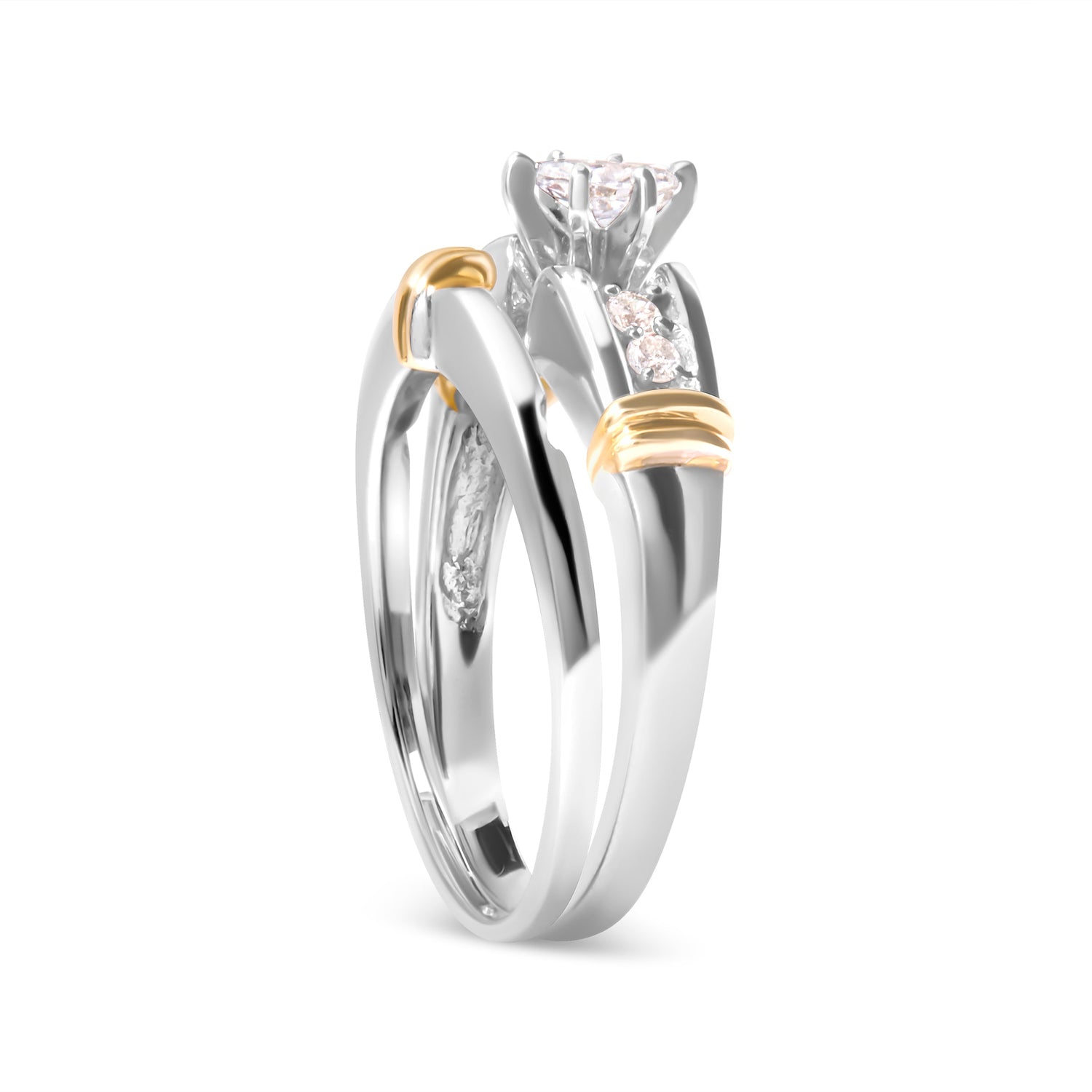 14K Yellow and White Gold 1/3 Cttw Marquise Diamond Cocktail Engagement Ring Set (H-I Color, SI1-SI2 Clarity) - Size 7 by Bids.com