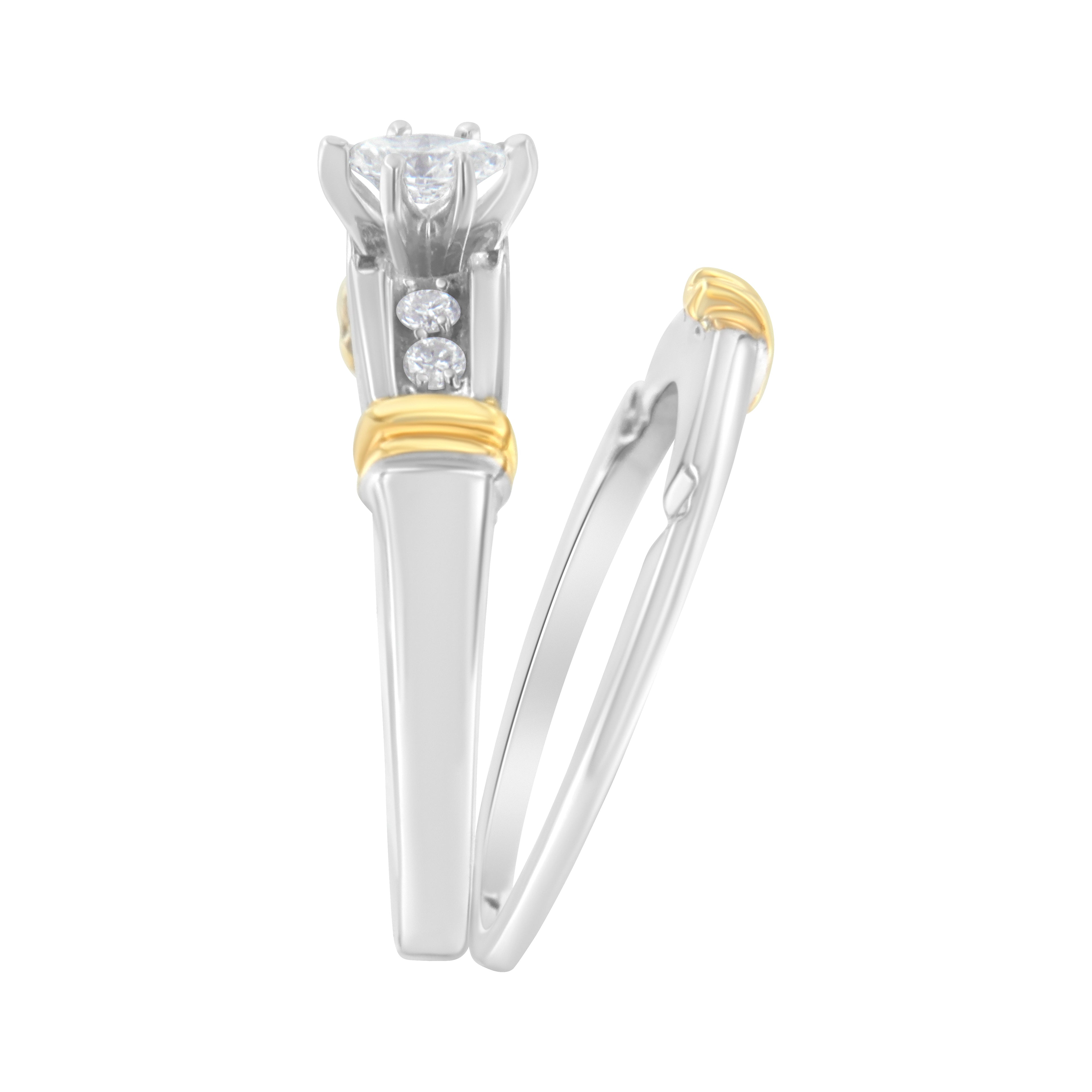 14K Yellow and White Gold 1/3 Cttw Marquise Diamond Cocktail Engagement Ring Set (H-I Color, SI1-SI2 Clarity) - Size 7 by Bids.com