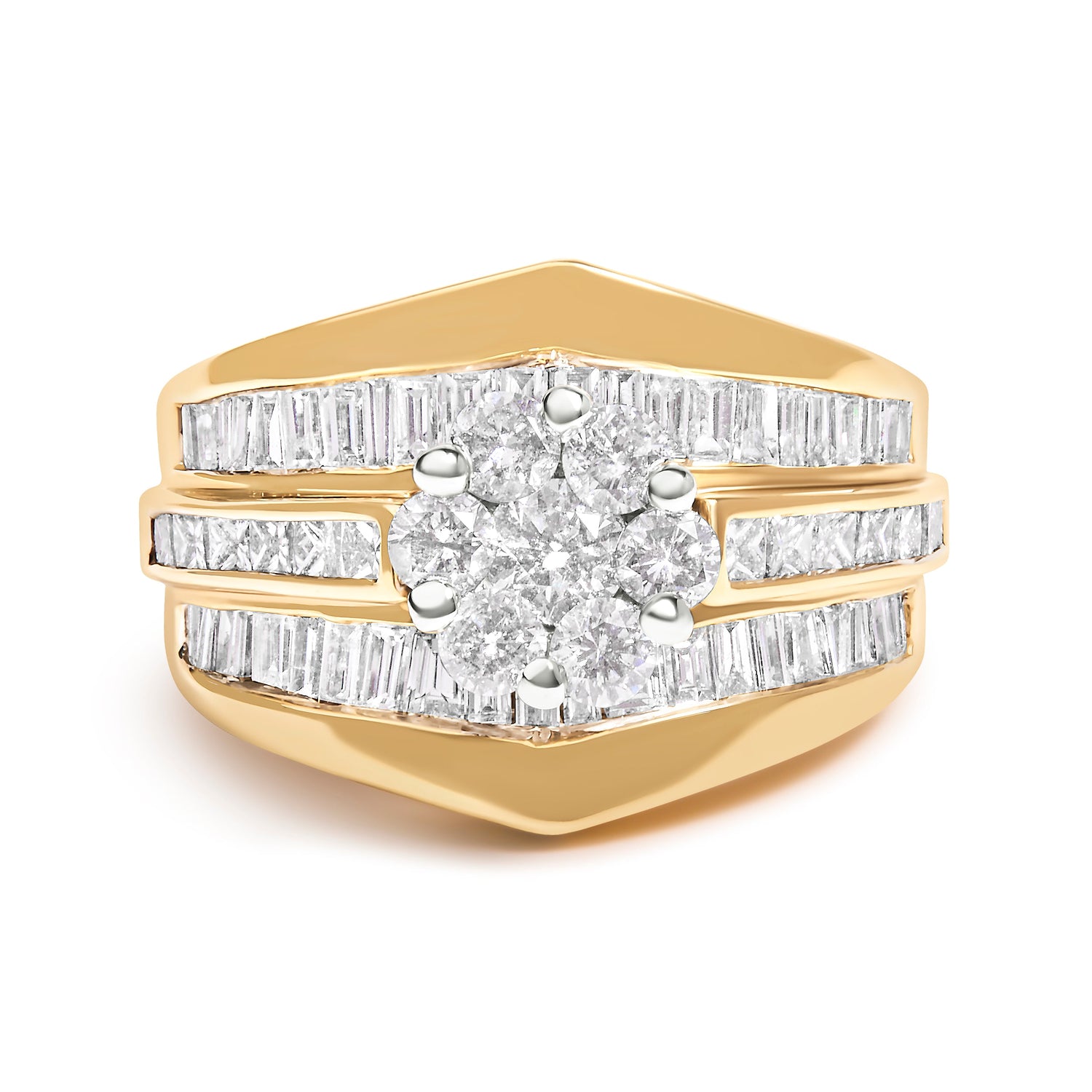 14K Yellow Gold 2-1/3 Cttw Diamond Cluster Channel Set Chevron Shaped Engagement Ring (H-I Color, SI1-SI2 Clarity) - Ring Size 7 by Bids.com