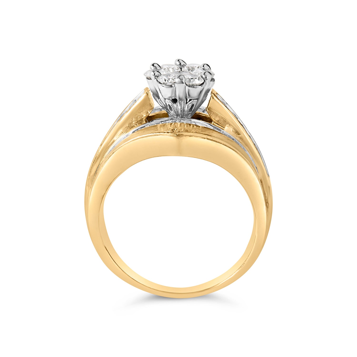 14K Yellow Gold 2-1/3 Cttw Diamond Cluster Channel Set Chevron Shaped Engagement Ring (H-I Color, SI1-SI2 Clarity) - Ring Size 7 by Bids.com