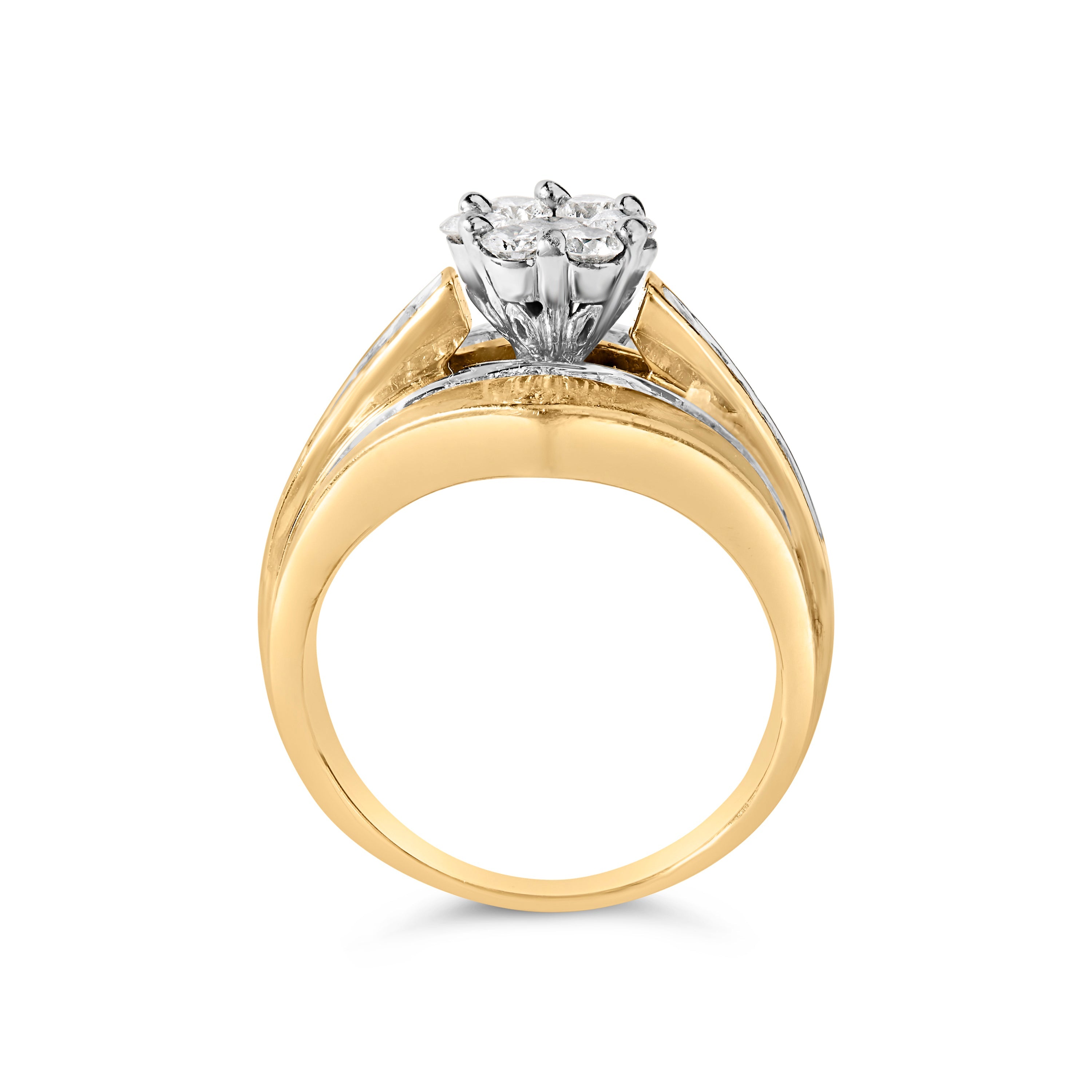 14K Yellow Gold 2-1/3 Cttw Diamond Cluster Channel Set Chevron Shaped Engagement Ring (H-I Color, SI1-SI2 Clarity) - Ring Size 7 by Bids.com