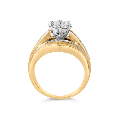 14K Yellow Gold 2-1/3 Cttw Diamond Cluster Channel Set Chevron Shaped Engagement Ring (H-I Color, SI1-SI2 Clarity) - Ring Size 7 by Bids.com
