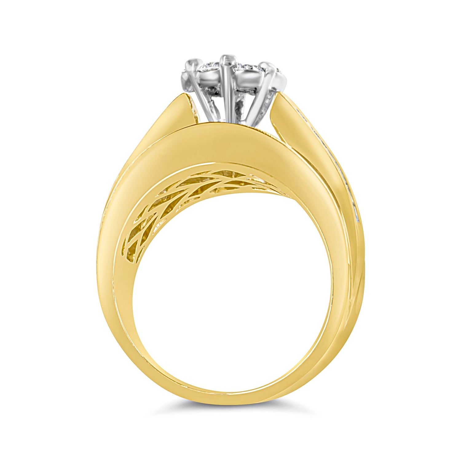 14K Yellow Gold 2-1/3 Cttw Diamond Cluster Channel Set Chevron Shaped Engagement Ring (H-I Color, SI1-SI2 Clarity) - Ring Size 7 by Bids.com
