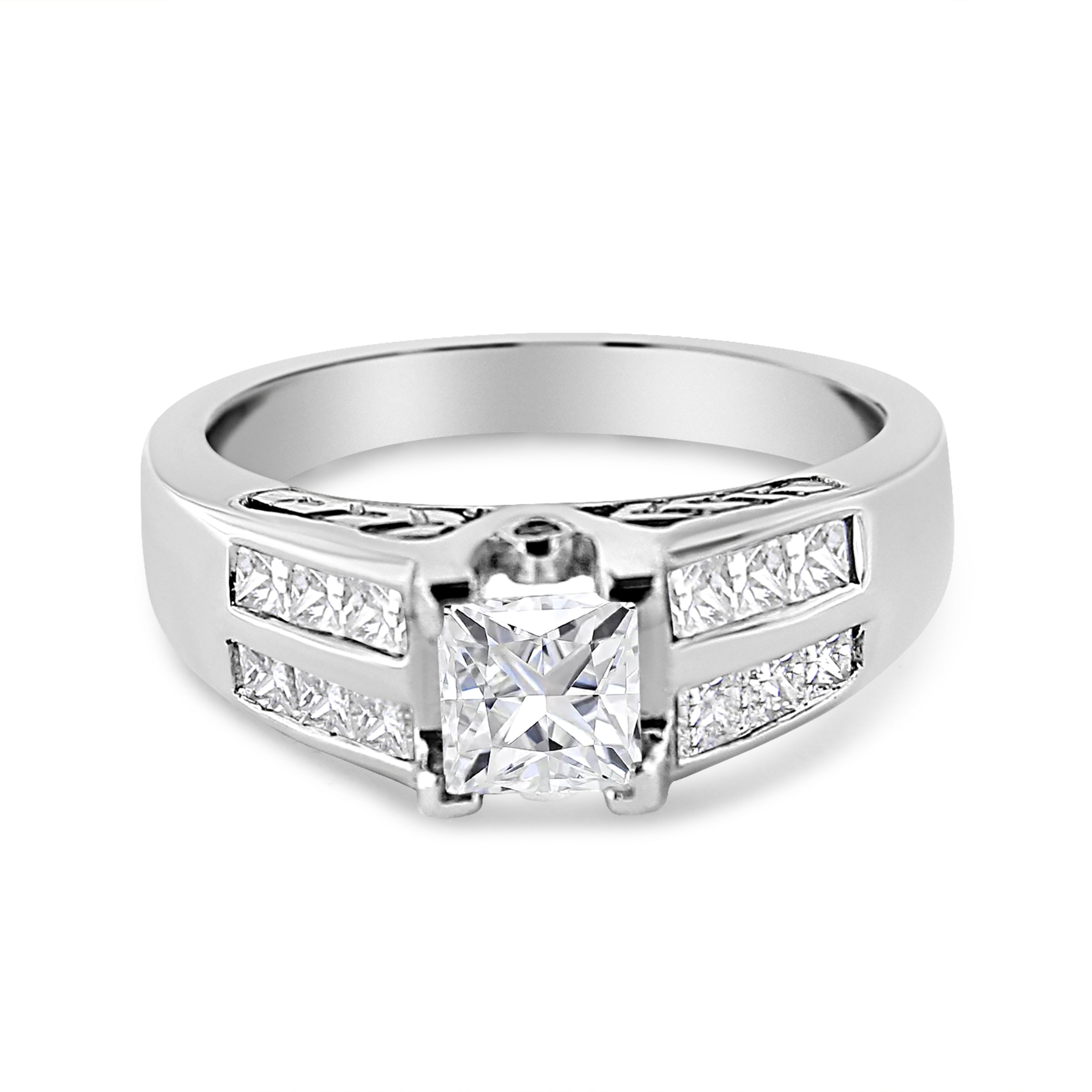 14K White Gold 1 1/4 Cttw Princess Cut Diamond Channel Set Engagement Ring (H-I Color, SI1-SI2 Clarity) - Ring Size 7 by Bids.com