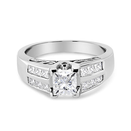 14K White Gold 1 1/4 Cttw Princess Cut Diamond Channel Set Engagement Ring (H-I Color, SI1-SI2 Clarity) - Ring Size 7 by Bids.com