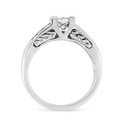 14K White Gold 1 1/4 Cttw Princess Cut Diamond Channel Set Engagement Ring (H-I Color, SI1-SI2 Clarity) - Ring Size 7 by Bids.com
