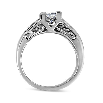 14K White Gold 1 1/4 Cttw Princess Cut Diamond Channel Set Engagement Ring (H-I Color, SI1-SI2 Clarity) - Ring Size 7 by Bids.com