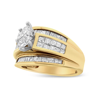14K Yellow Gold 1 1/2 Cttw Pie, Princess and Baguette-cut Diamond Marquise Shaped Engagement Cocktail Ring Band (H-I Color, I1-I2 Clarity) - Ring Size 7  DestGlow
