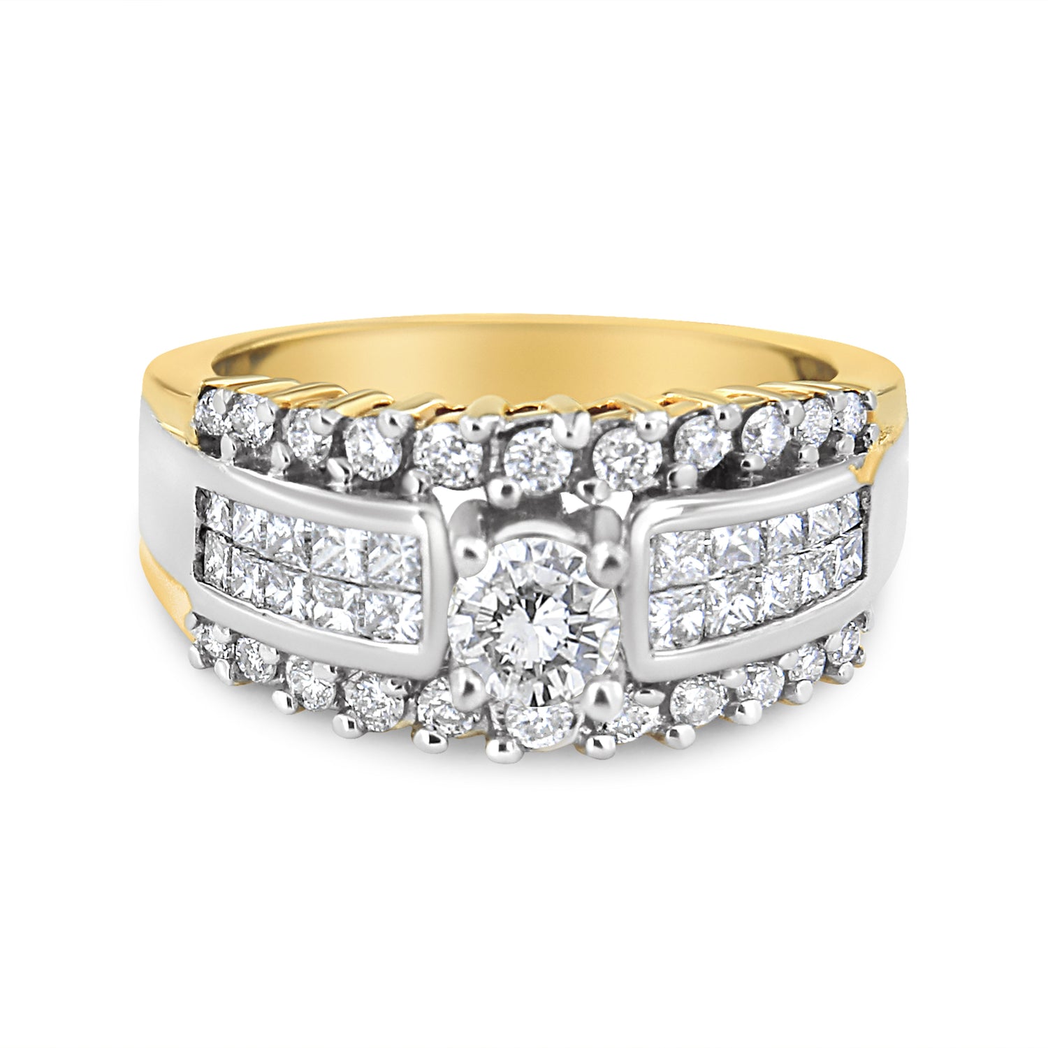14K Yellow and White Gold 1 1/2 Cttw Round and Princess-Cut Diamond Band Ring (H-I Color, SI2-I Clarity)  DestGlow