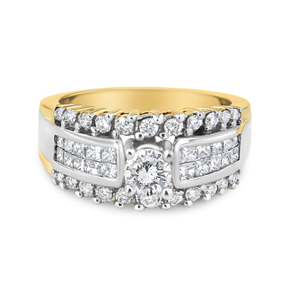 14K Yellow and White Gold 1 1/2 Cttw Round and Princess-Cut Diamond Band Ring (H-I Color, SI2-I Clarity)  DestGlow