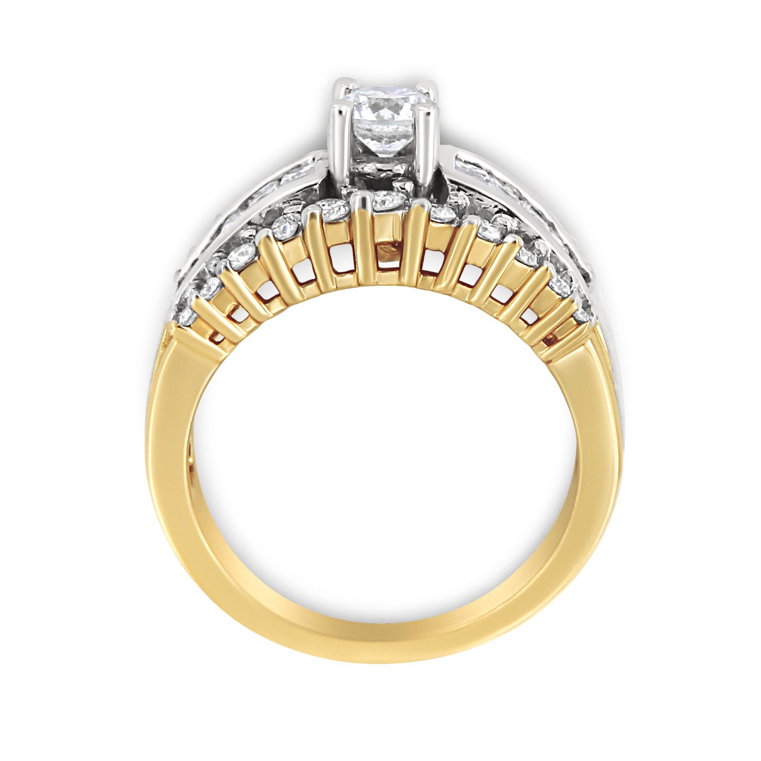 14K Yellow and White Gold 1 1/2 Cttw Round and Princess-Cut Diamond Band Ring (H-I Color, SI2-I Clarity)  DestGlow