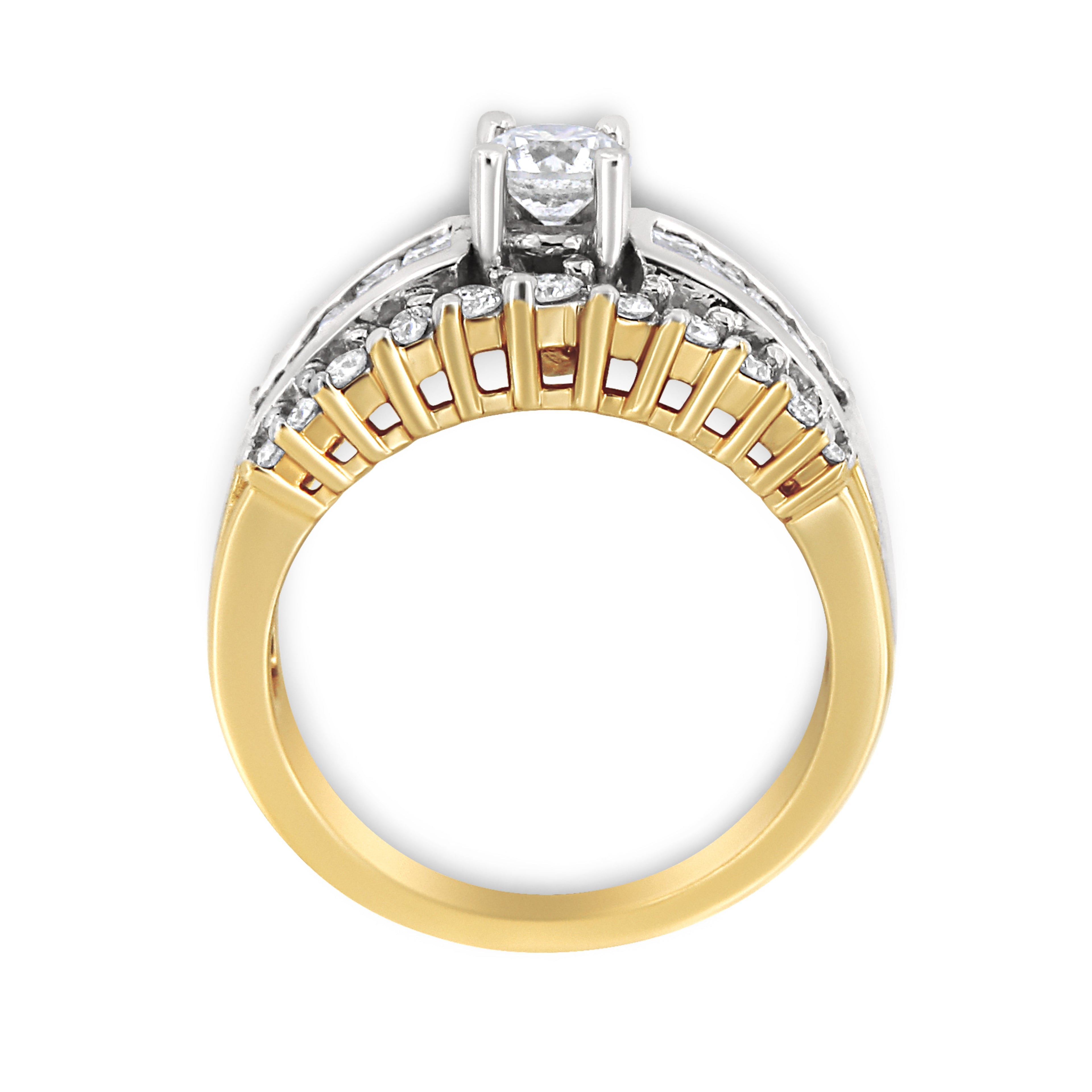 14K Yellow and White Gold 1 1/2 Cttw Round and Princess-Cut Diamond Band Ring (H-I Color, SI2-I Clarity)  DestGlow