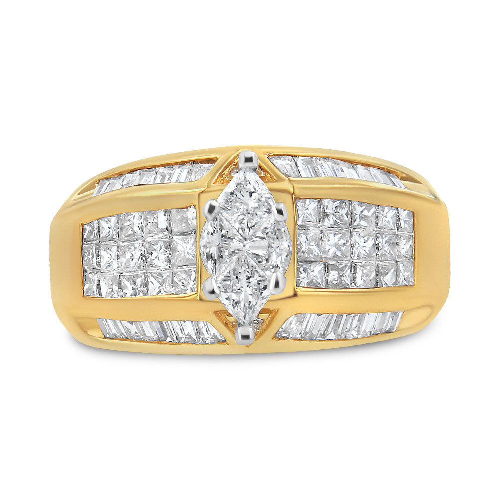 14K Yellow and White Gold 1 3/4 Cttw Round, Baguette, Princess and Pie-Cut Diamond Ring (H-I Color, SI1-SI2 Clarity) by Bids.com
