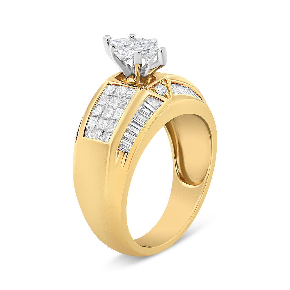 14K Yellow and White Gold 1 3/4 Cttw Round, Baguette, Princess and Pie-Cut Diamond Ring (H-I Color, SI1-SI2 Clarity) by Bids.com