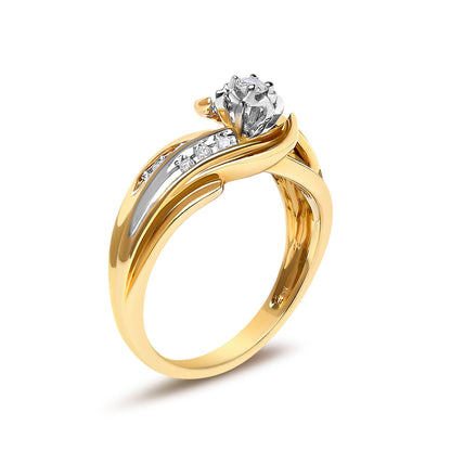 14K Yellow Gold 1/4 Cttw Round Diamond Wave Motif Bypass Ring  DestGlow