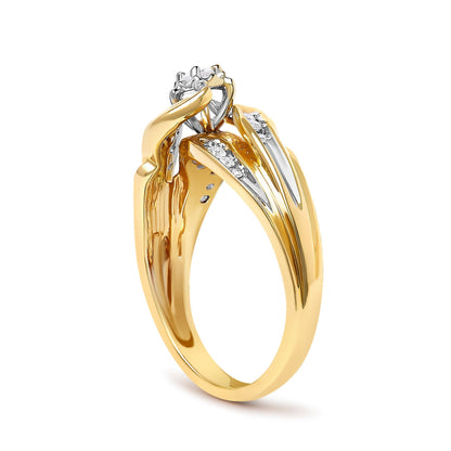 14K Yellow Gold 1/4 Cttw Round Diamond Wave Motif Bypass Ring  DestGlow