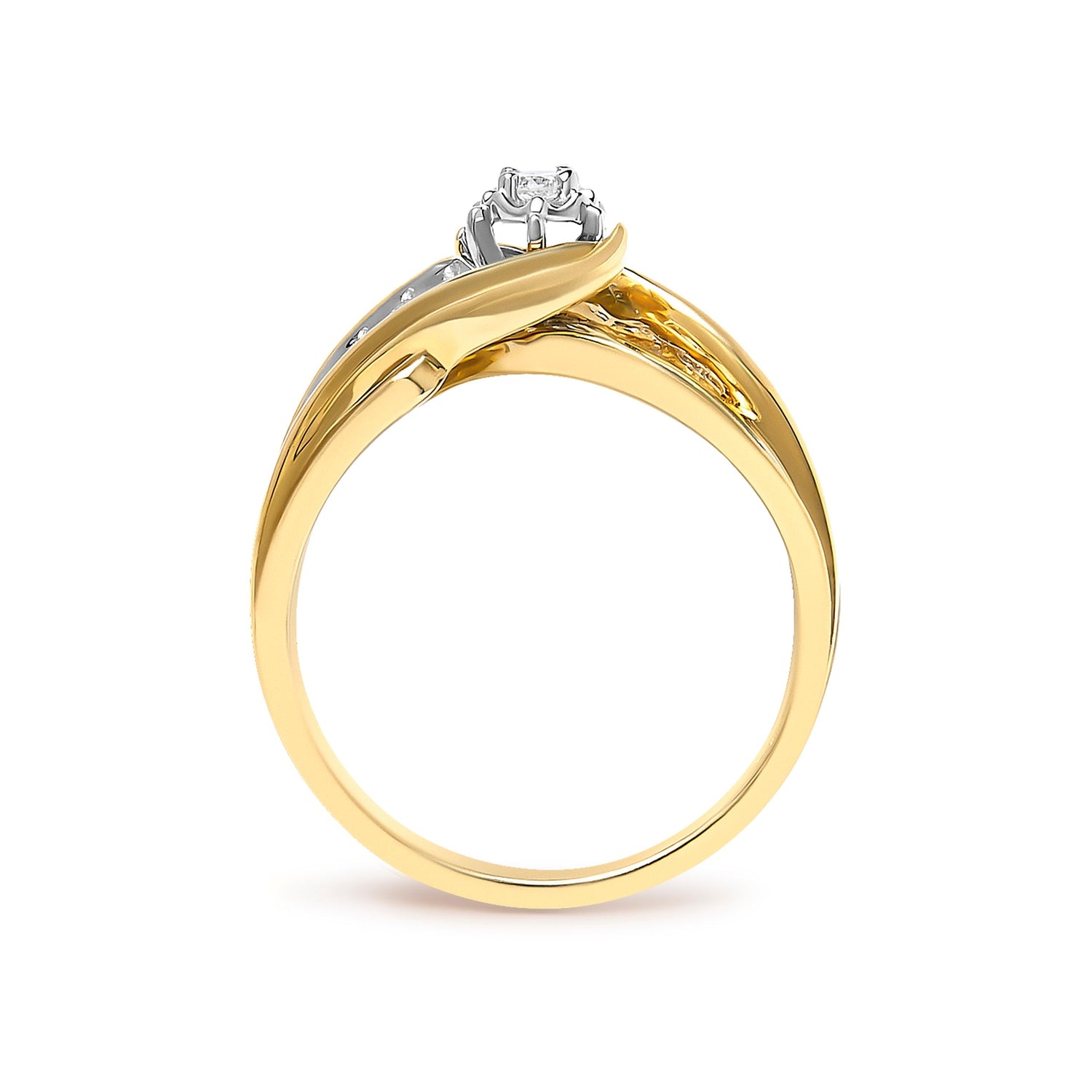 14K Yellow Gold 1/4 Cttw Round Diamond Wave Motif Bypass Ring  DestGlow