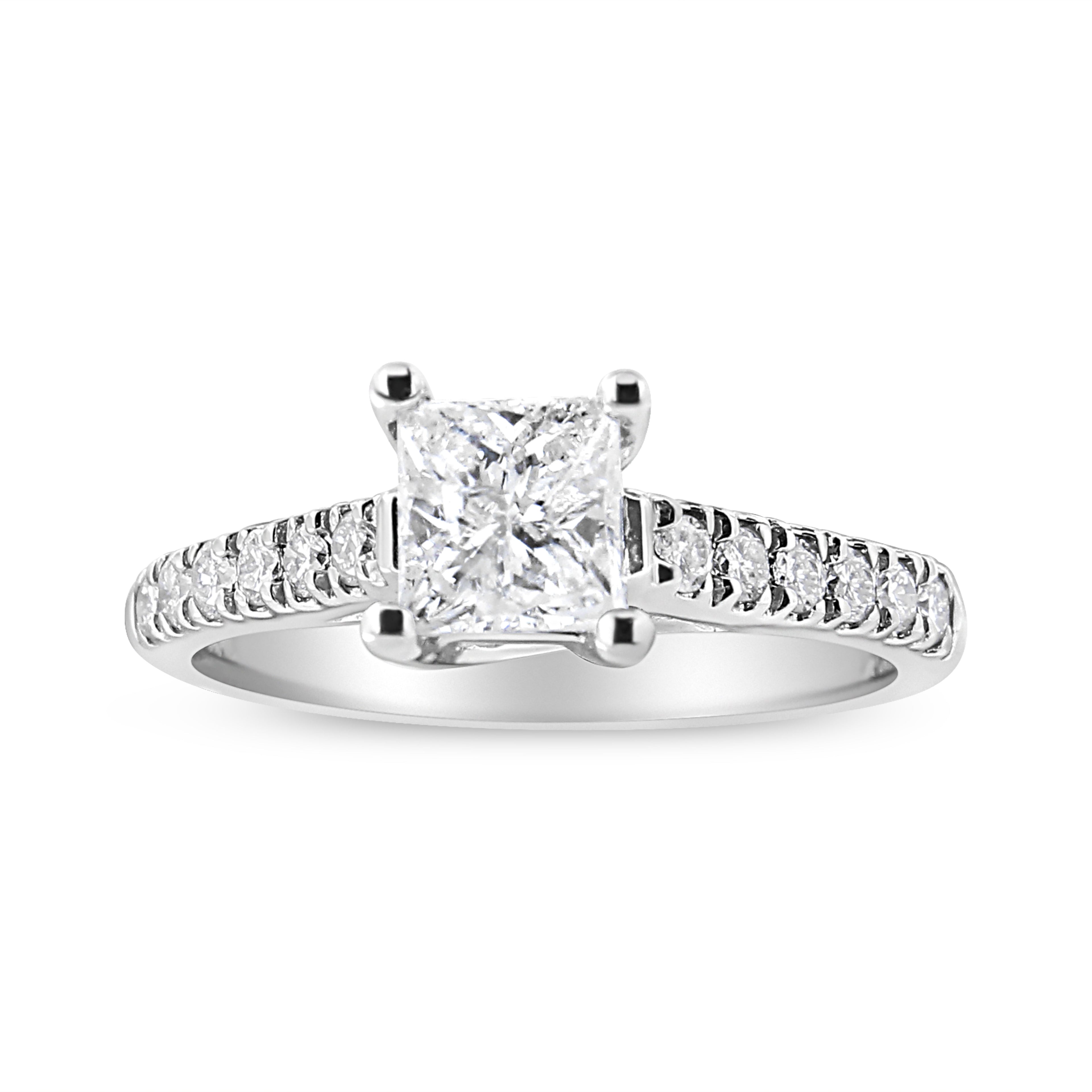 14K White Gold 1 1/5 Cttw 4-Prong Set Princess Diamond Classic Engagement Ring (I1-I2 Color, H-I Clarity) Ring Size 7 by Bids.com