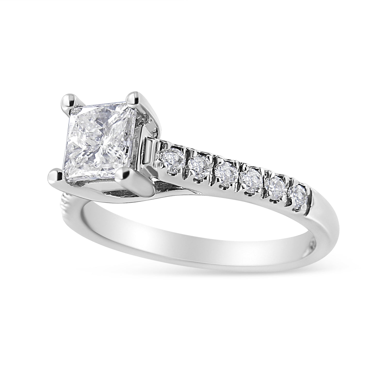 14K White Gold 1 1/5 Cttw 4-Prong Set Princess Diamond Classic Engagement Ring (I1-I2 Color, H-I Clarity) Ring Size 7 by Bids.com