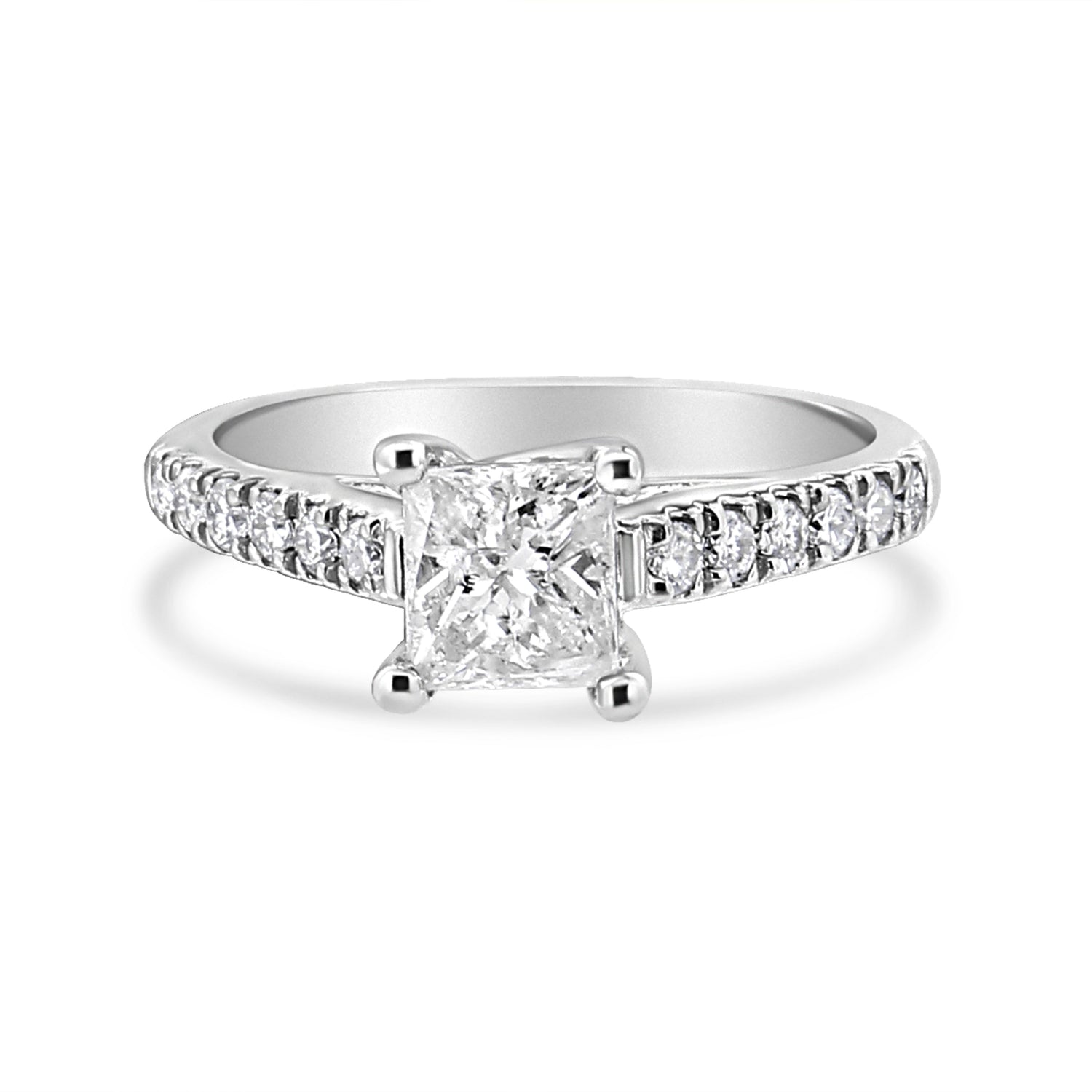 14K White Gold 1 1/5 Cttw 4-Prong Set Princess Diamond Classic Engagement Ring (I1-I2 Color, H-I Clarity) Ring Size 7 by Bids.com