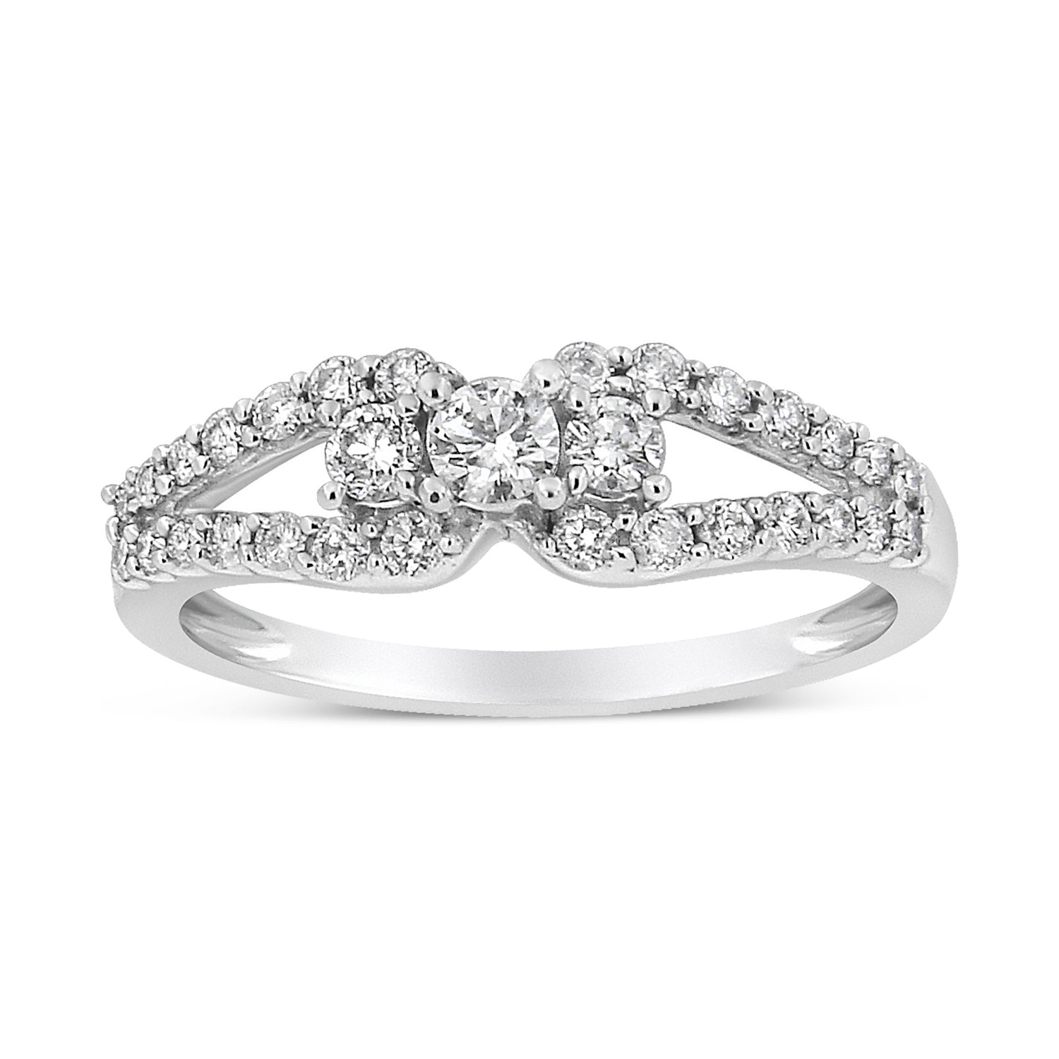 10K White Gold 1/2 Cttw Round Cut Diamond Three Stone Split Shank Band Ring (H-I Color, SI1-SI2 Clarity) - Size 6 by Bids.com