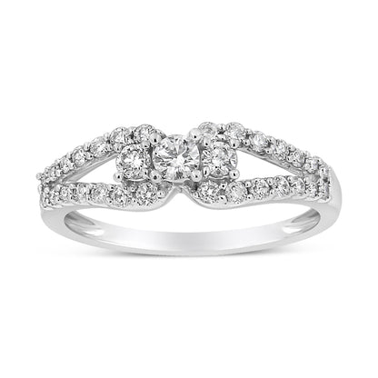 10K White Gold 1/2 Cttw Round Cut Diamond Three Stone Split Shank Band Ring (H-I Color, SI1-SI2 Clarity) - Size 6 by Bids.com
