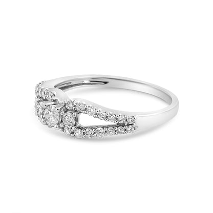 10K White Gold 1/2 Cttw Round Cut Diamond Three Stone Split Shank Band Ring (H-I Color, SI1-SI2 Clarity) - Size 6 by Bids.com