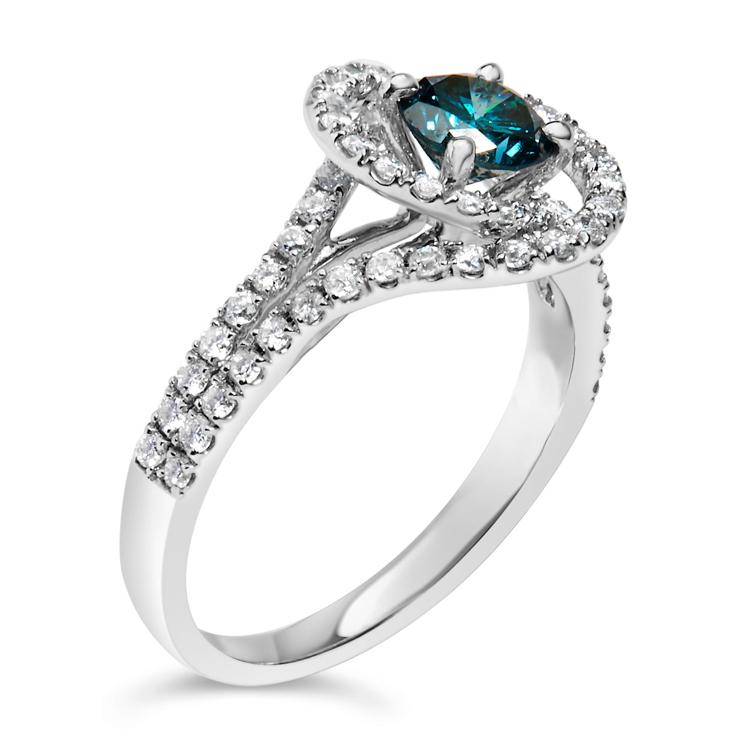 14K White Gold 1-1/3 Cttw White &amp; Blue Diamond Interweaving Double Halo Cocktail Statement Ring (G-H and Fancy Blue Color, SI2-I1 Clarity) - Size 6 by Bids.com
