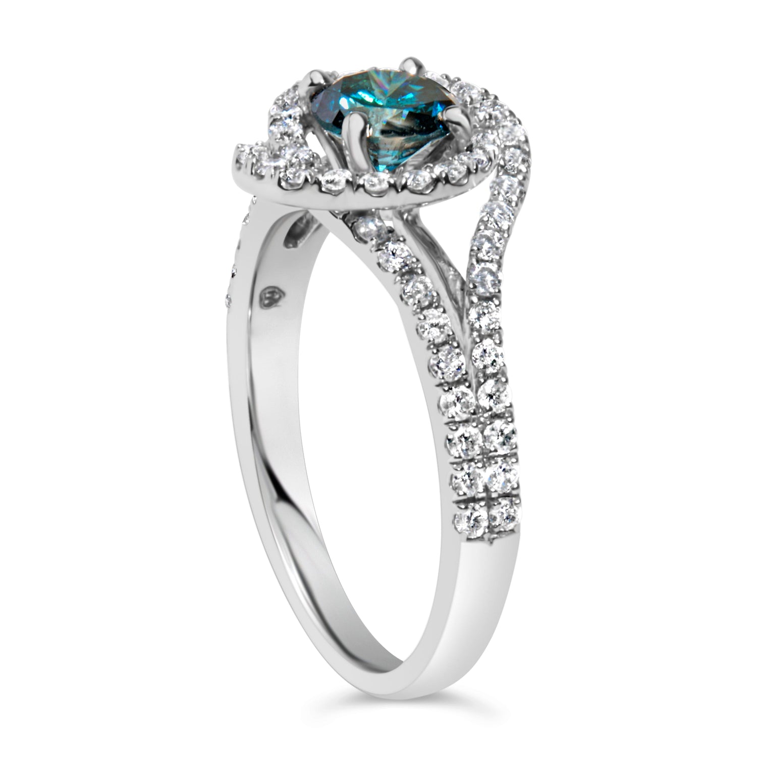14K White Gold 1-1/3 Cttw White &amp; Blue Diamond Interweaving Double Halo Cocktail Statement Ring (G-H and Fancy Blue Color, SI2-I1 Clarity) - Size 6 by Bids.com